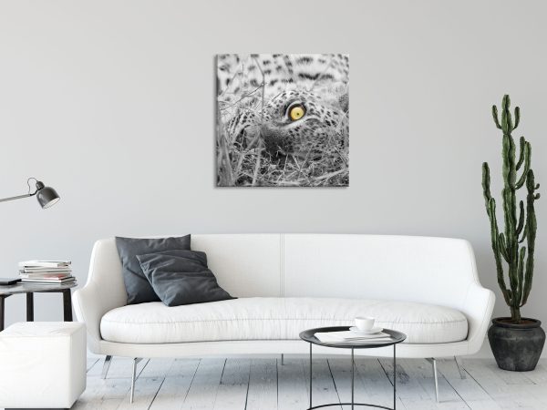 aufmerksamer liegender Leopard, Glasbild Quadratisch Online-Schn?ppchen – Bild 2