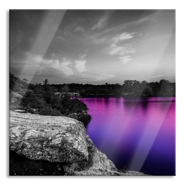 Seelandschaft in der Dämmerung, Glasbild Quadratisch Angebot